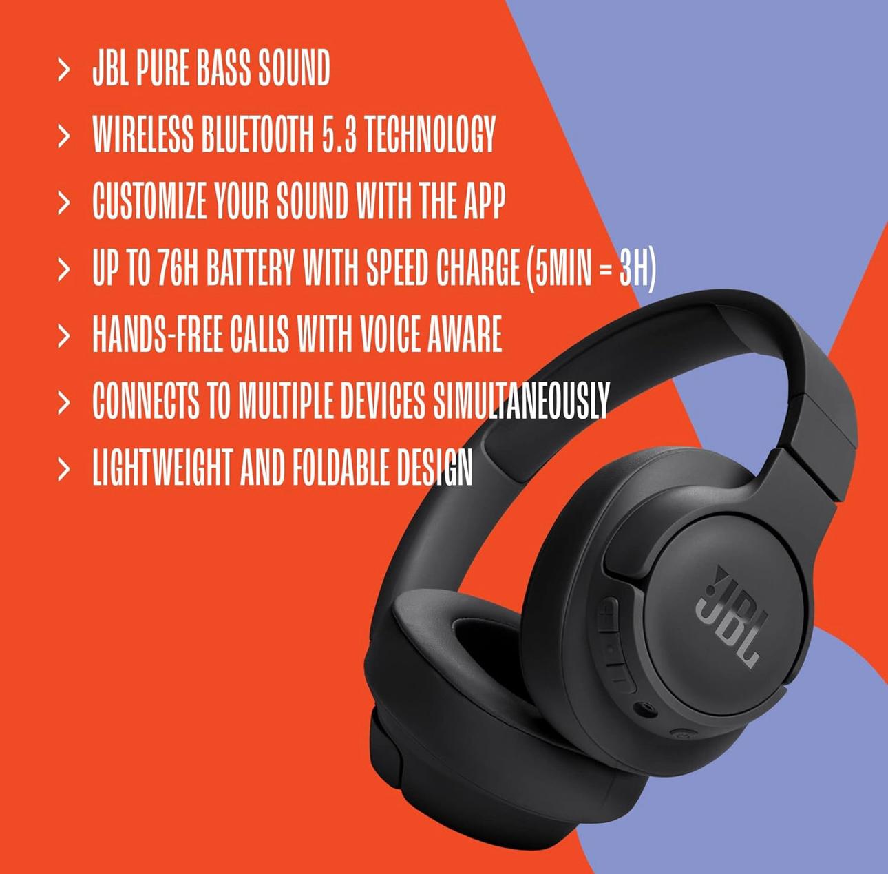 JBL TUNE 700BT - Wireless Over-Ear Headphones - Black